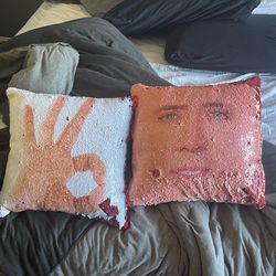 nick cage or hand sequin pillow