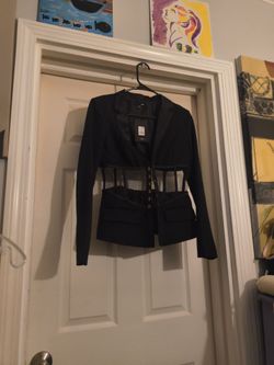 Black Blazer with Sheer Corset Detail