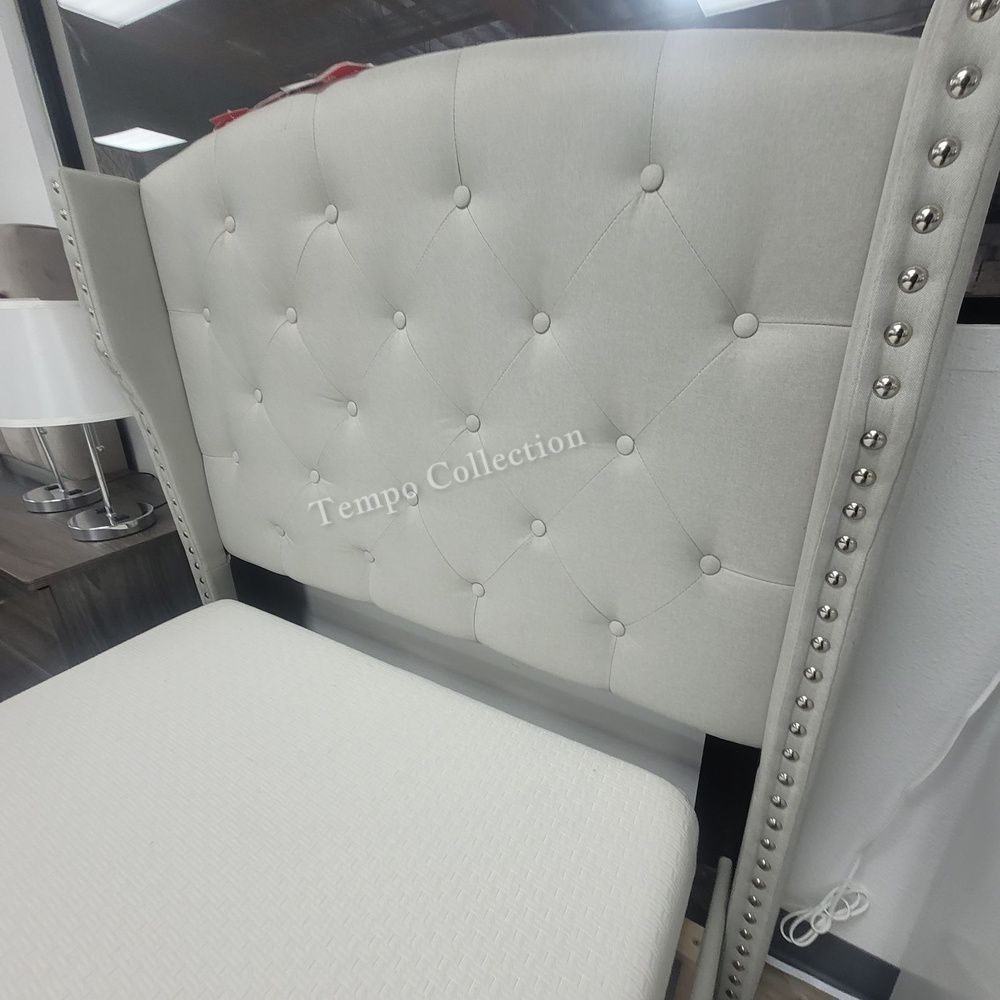 Full Size Platform Bed, Khaki Color, SKU#105266KH-F