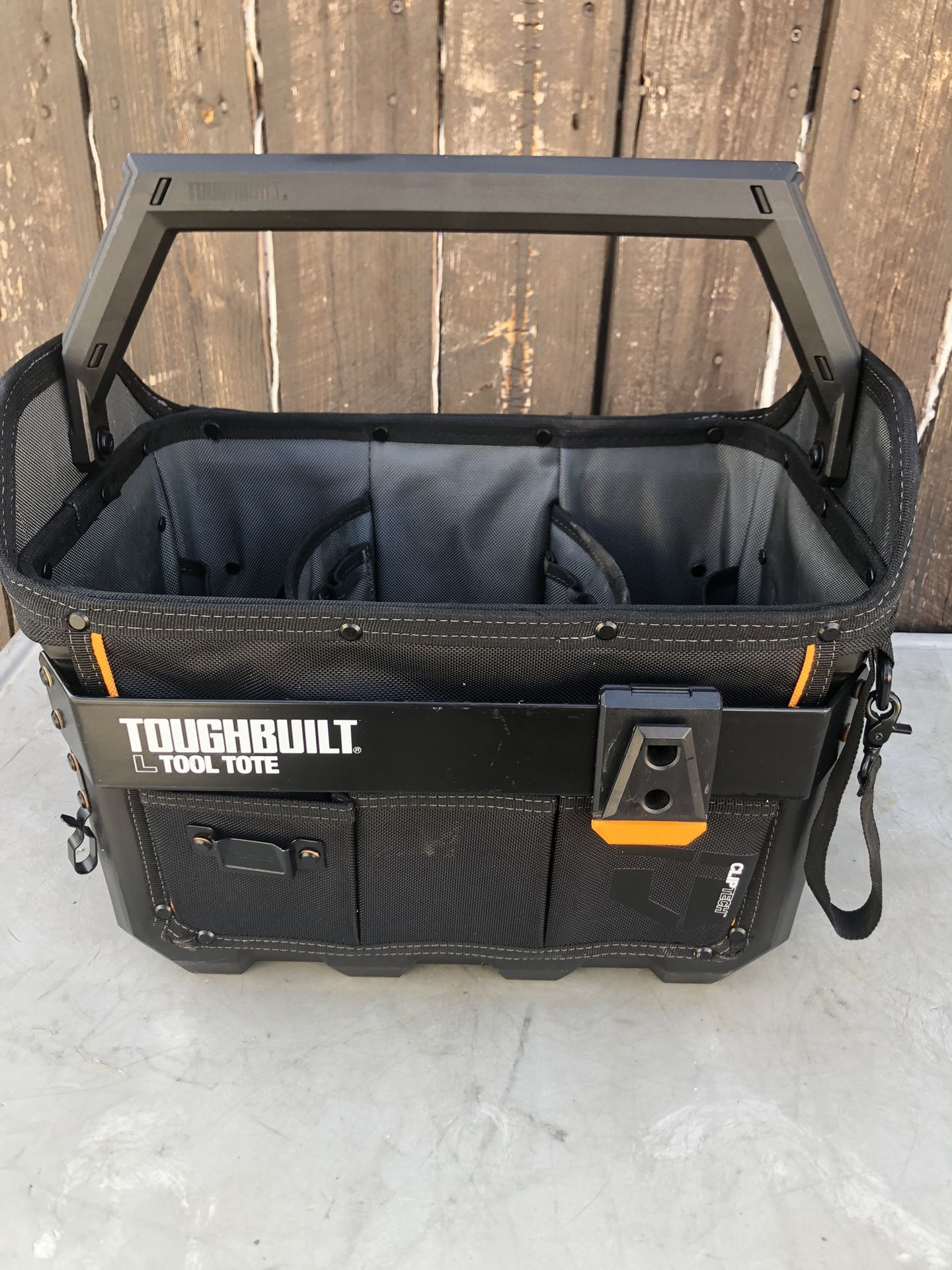 TOUGHBUILT Large Polyester 16" Tote Open Top Tool Bag Box Hard Waterproof Base