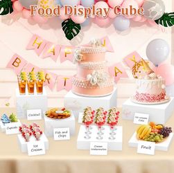 8PCS Buffet Risers, Acrylic Large Food Risers with Mini Signs, Buffet Table Acrylic Cube Display Stands Box Risers for Party Catering Dessert Jewelry 