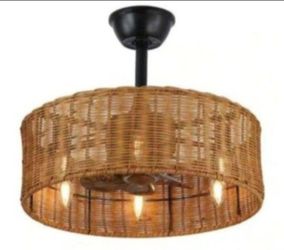 Bella Casa 18 in. Indoor Rattan Shade Black Standard Ceiling Fan with Remote and Light