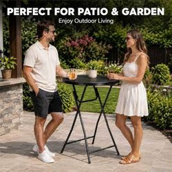 Folding Height Cocktail Table with Metal Legs 32'' Round Top for Small Spaces Bar Wedding Party Indoor Outdoor Use, Black