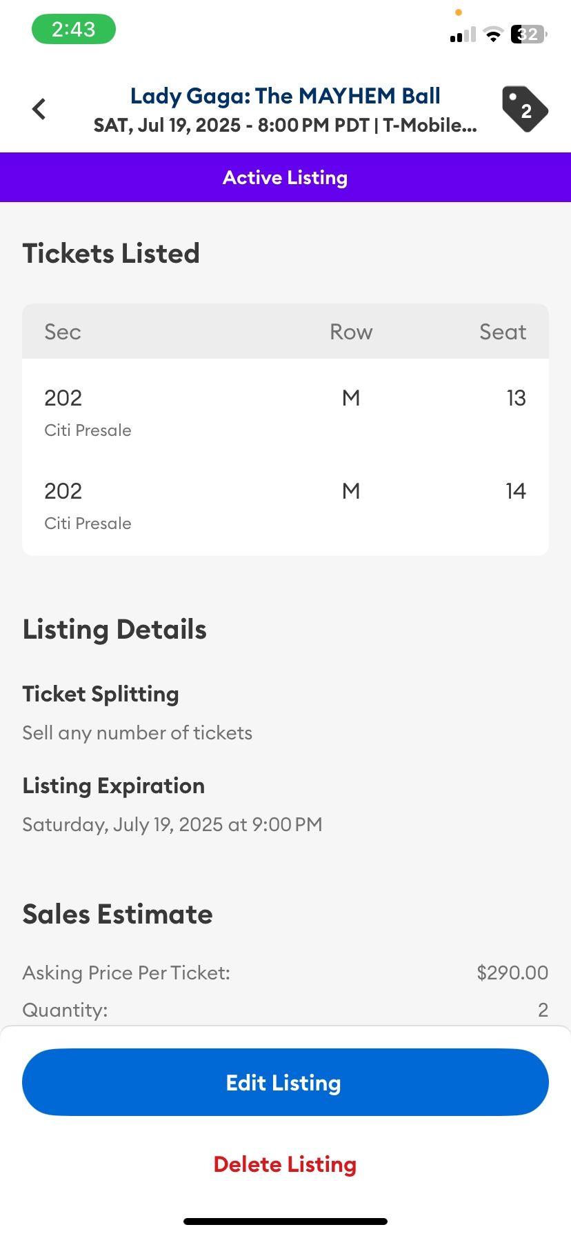 Lady Gaga tickets For 7/19