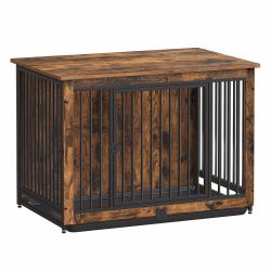 Dog Crate Furniture, Side End Table, Modern Kennel for Dogs Indoor up to 70 lb, Heavy-Duty Dog Cage with Enclosed Base, Double-Door Dog House, Rustic 