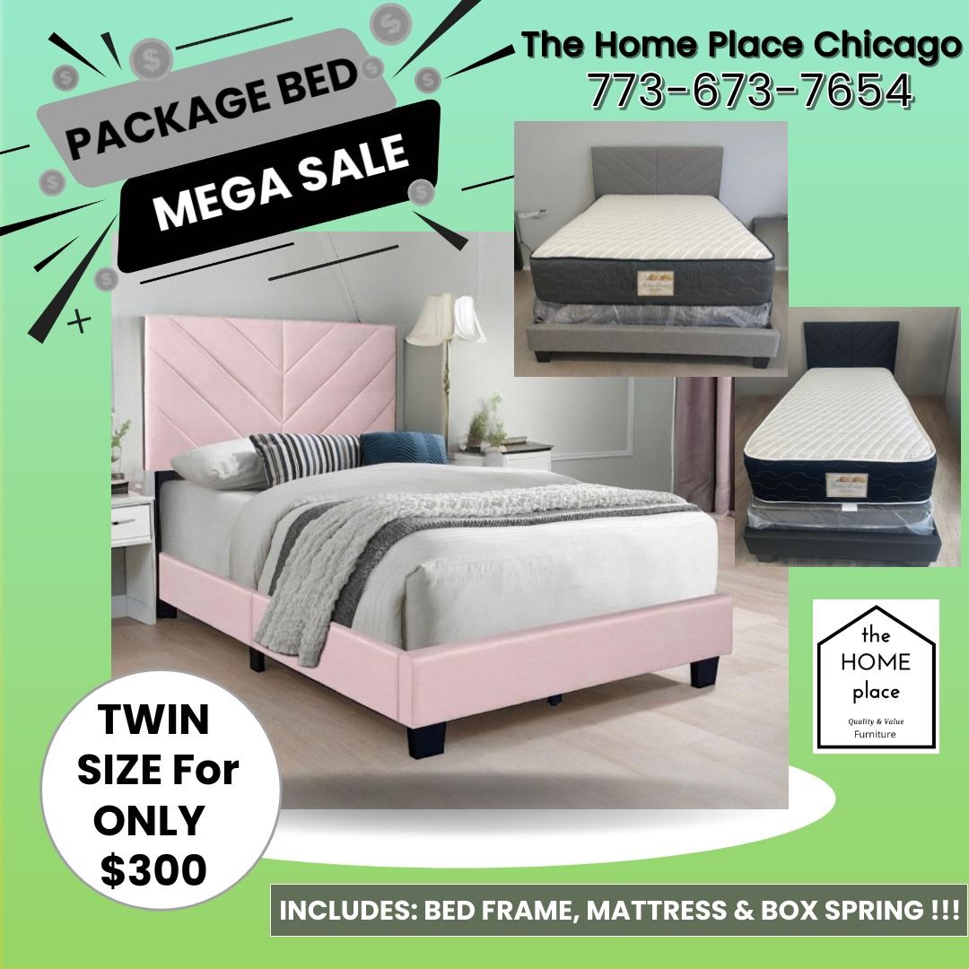 Comfy & Elegant Twin Bed Frame 🚨 Includes Mattress & Box Spring for ONLY $349. Ready for Delivery Today 🚛