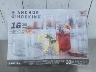 Anchor Hocking 16 Glasses 8x 14oz + 8x 20oz