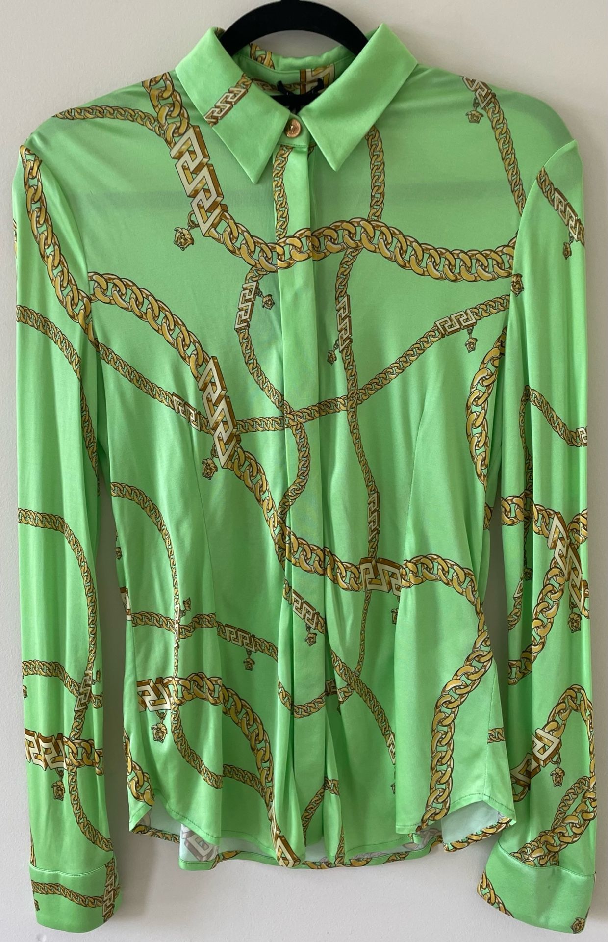 Neon Green Gold Versace Jersey Chain Link Fitted Shirt