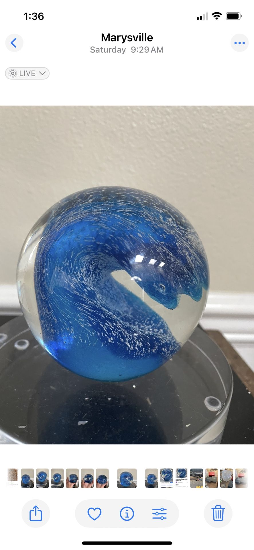 Art Glass Paperweight Blue Roaring Wave