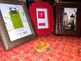 3 picture frames 9”x7” red brown tan faux crocodile snake skin