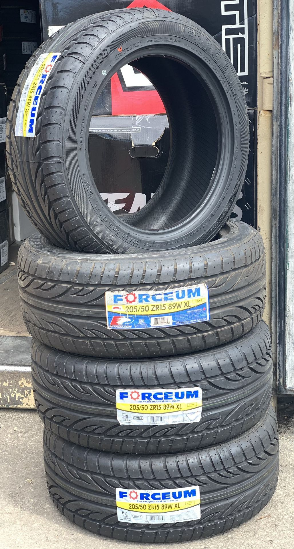 205-50-15 Forceum All Season Tires installed (4) New 50,000 Mile Warranty-We Finance