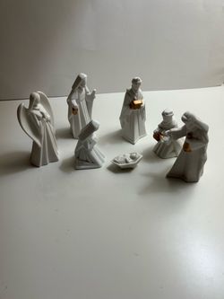 White Ceramic Nativity Scene Figurine Set