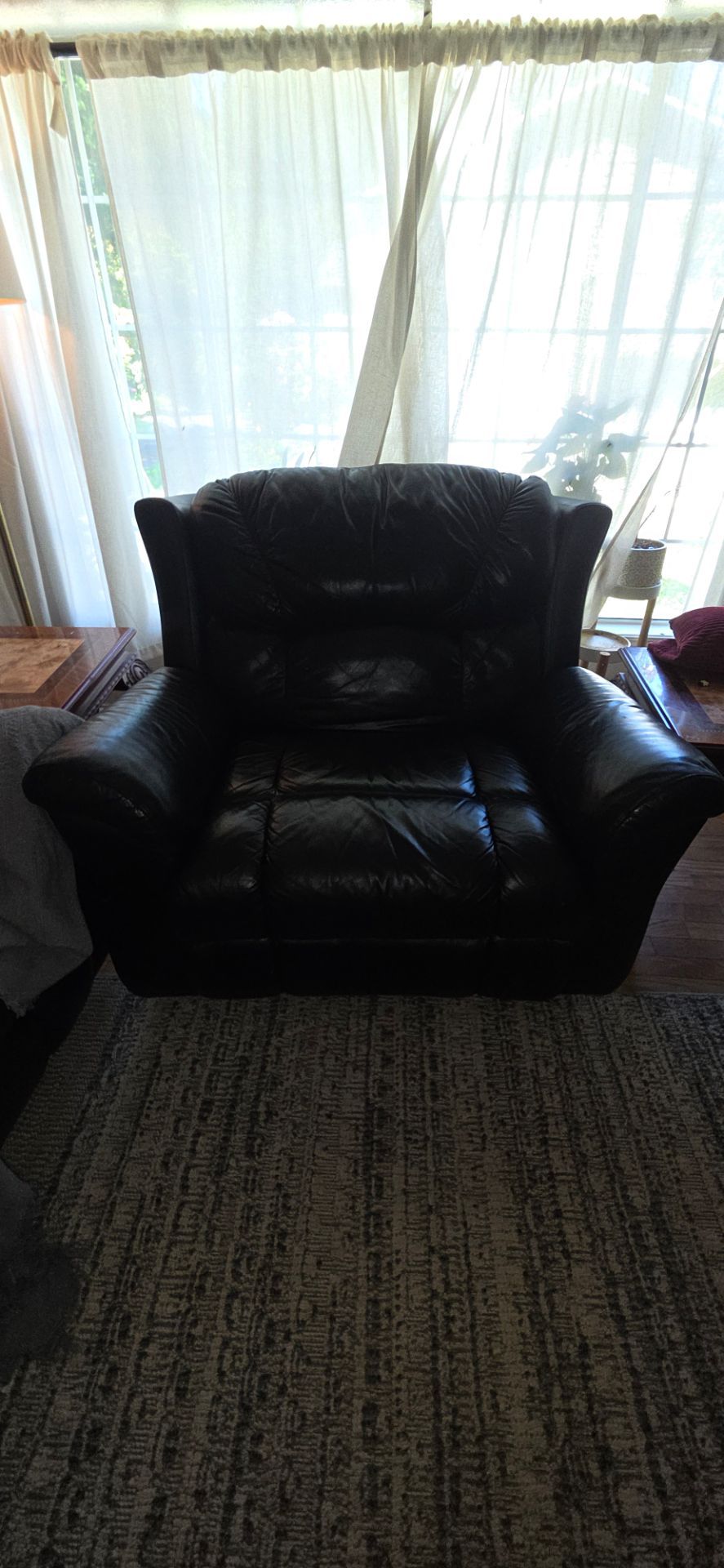 3-Piece Black Leather Reclining Couch Set