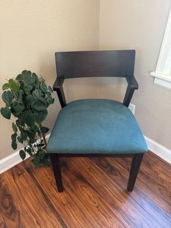 Dark Wood And Blue Vintage Style Mid Century Modern MCM Accent Chair