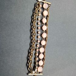 Gold Tone Synthetic Rose Quartz Bracelet