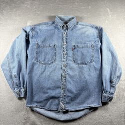 Vintage Levis Shirt Men’s M Blue Denim Long Sleeve Western Red Tab #1503