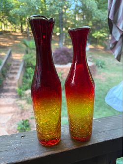 Vintage BLENKO AMBERINA CRACKLED GLASS Vases