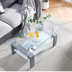 Glass Coffee Table with Lower Shelf