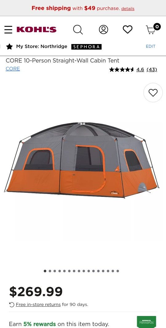 Core 10 Person Straight Wall Cabin Tent 