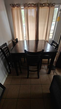 Dark Wood High-Top Dining Table with 4 Chairs
