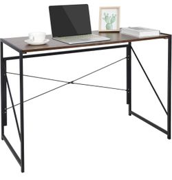 Folding Computer Desk, Writing Study Desks for Home Office, Corner Laptop Gaming Folding Table with Metal Frame, 39 Inches,Brown