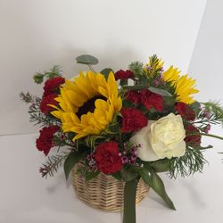 Sunflowers And Carnations Basket