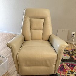 Beige Leather Recliner/ Rocker And Spins