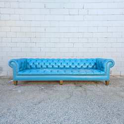 Vintage English Sky blue Chesterfield Leather Sofa.