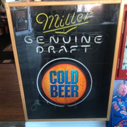 Vintage Miller genuine draft neon light in a handmade case