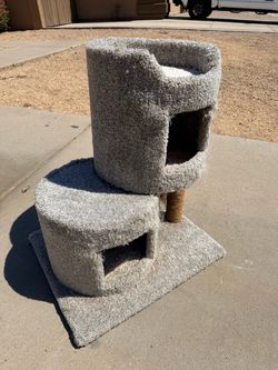 Grey Carpet Small 29” Cat Condo with Scratch Post