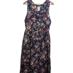 VTG Dogwood Lane 80 Maxi Floral Dress M 100% Cotton Prairie Cottage Boho Peasant