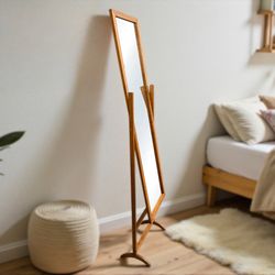 Antique Early 20th Century Arts & Crafts Brown Oak Cheval Mirror