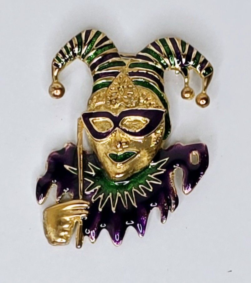 Jester Brooch Enamel Harlequin Pin