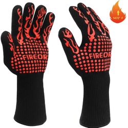 BBQ Grill Gloves, 1472°F Extreme Heat Resistant Grilling Gloves Non-Slip Oven Mitts Potholder, Perfect for Barbecue, Cooking, Baking, Fireplace, Smoke