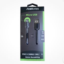 Acellories USB Micro Universal Charger Cord 10 ft Hi Speed New Android