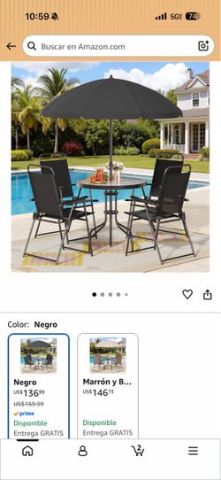 Juego de mesa + 4 sillas + sombrilla para patio
