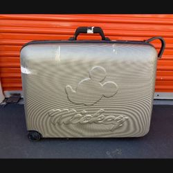 Vintage Disney Mickey Mouse Silver Hard Shell Rolling Suitcase 