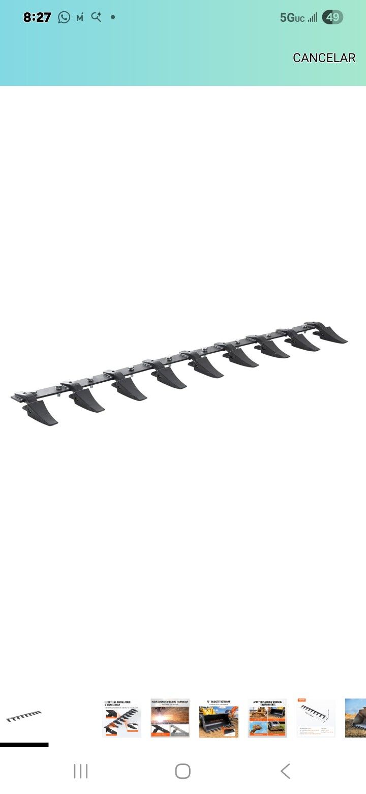 VEVOR Bucket Tooth Bar, 72 Inch Heavy Duty Tractor Bar with 9 Teeth for Loader, Skidsteer Tractor, 4560 lbs Load Capacity, Bolt-on Design, for Digging
