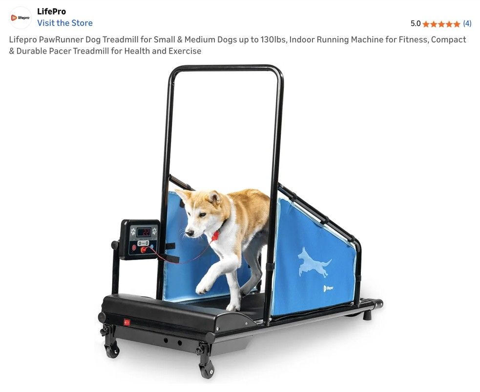Lifepro PawRunner Dog Treadmill for Small & Medium Dogs, Pet Treadmill for Dogs up to 130lbs, Indoor Running Machine for Fitness, Compact & Durable Pa