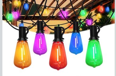 Achin Outdoor String Lights Multicolor - 100FT Colored Patio Lights Waterproof with 50+5 ST38 LED Colorful Bulbs