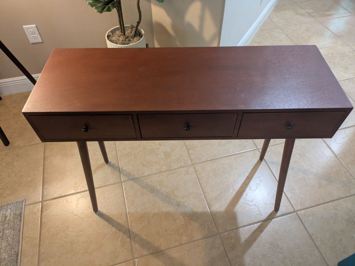 Decor Therapy Mid Century 3-Drawer Wood Console Table, Light Walnut