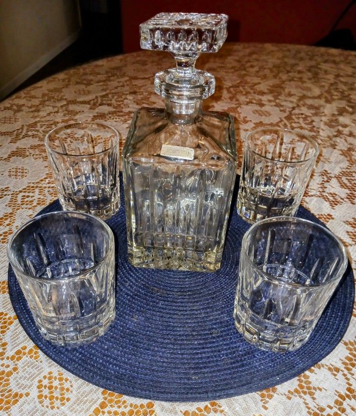Antique Crystal Decantur W/ Rock Glasses