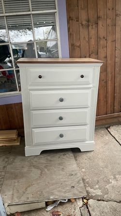 White 4-Drawer Dresser with Wood Top