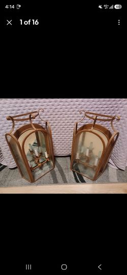 Vintage BRUCE EICHER Iron/glass "Spanish Revival" Designer Wall Light Sconces