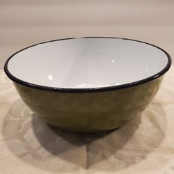 Vintage Avocado Green Enamel Bowl, Enamelware