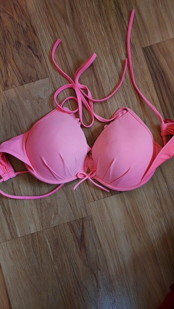 Victorias Secret The Fabulous Bikini Top 34C Swim Underwire Padded Neon Pink