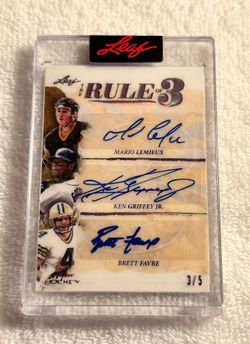 2022 Leaf The Rule Of 3 Purple, Lemieux, Griffey Jr, Favre R3-14  /5 Factory Sealed