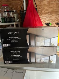 Monteaux 8” Black Pendant Light with Opal Glass