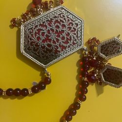 18 K Gold Plated  Glass & Enamel Necklace Set