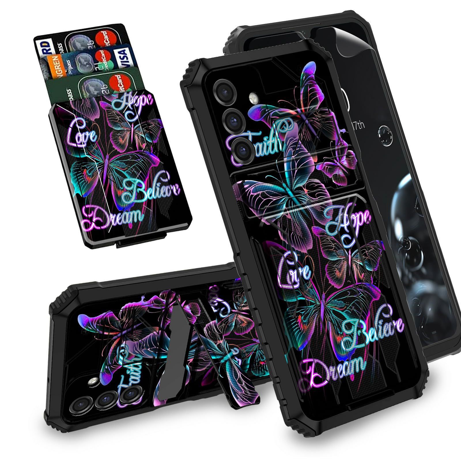 BREIDMKFM For Galaxy A15 5G Phone Case,For Samsung Galaxy A15 5G Case With Screen Protector Kickstand Card Holder Detachable Dual Layer Hybrid Shockpr